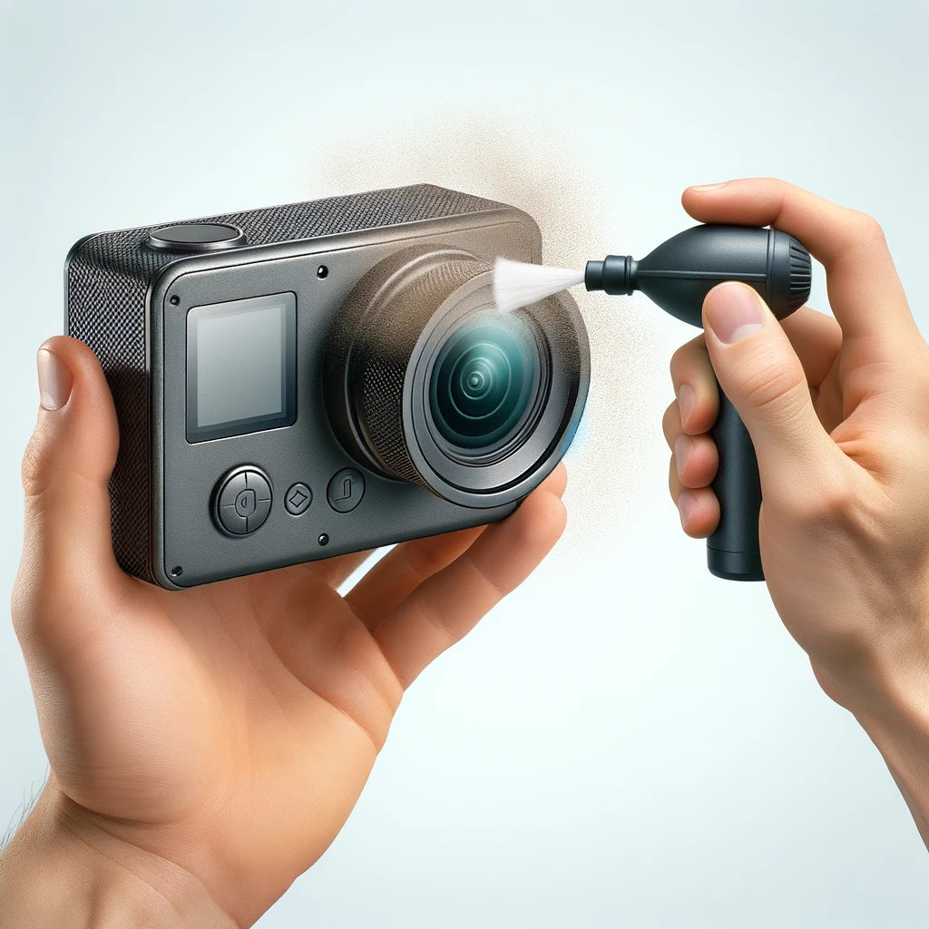 Rocket air blaster tool used to blow dust off a camera lens