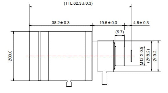 Mechanical drawing of the CIL461 7X zoom M12 lens showing the 6mm to 42mm zoom barrel