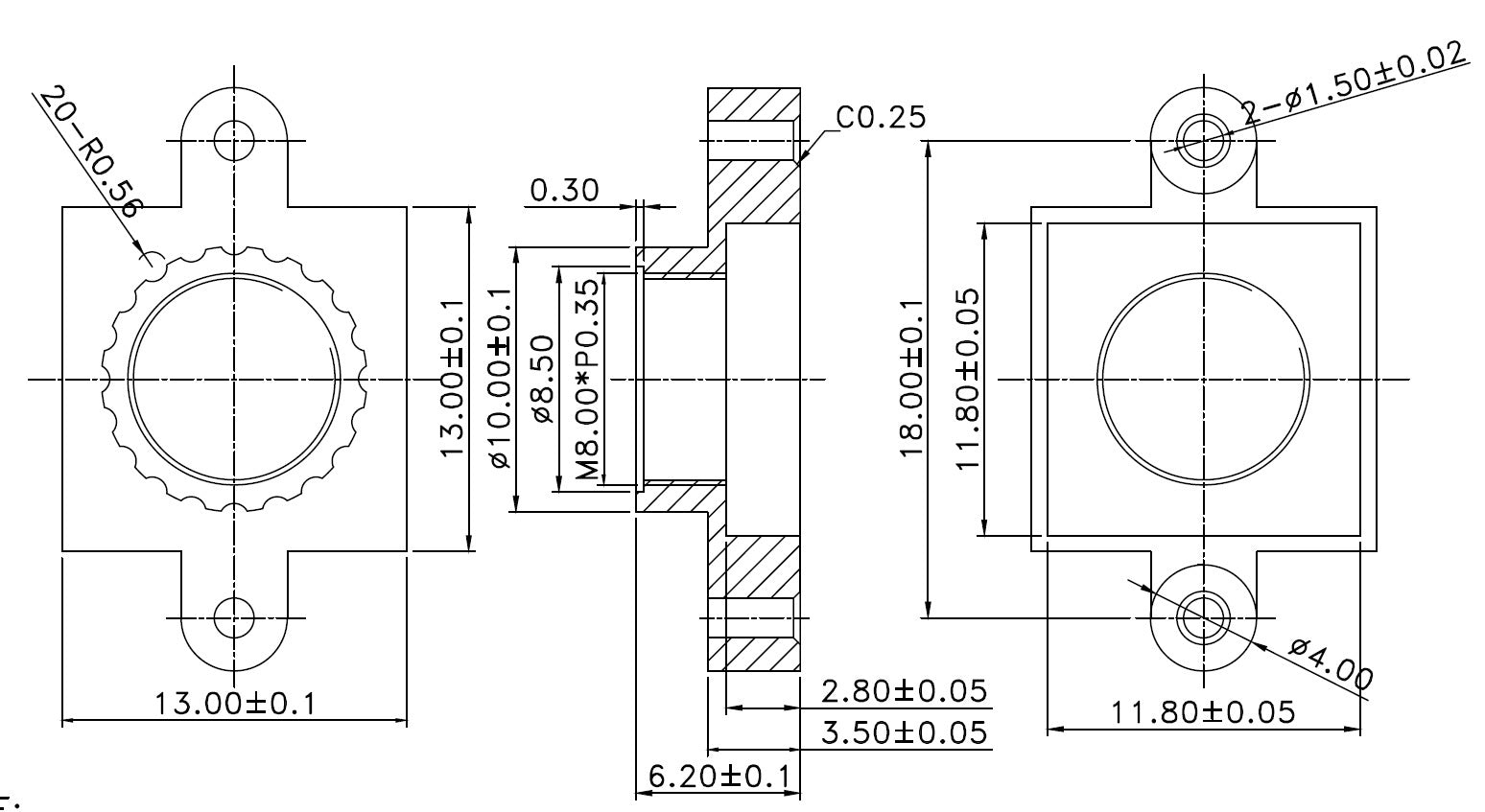 M8x0.35 Lens Holder, 18mm hole spacing