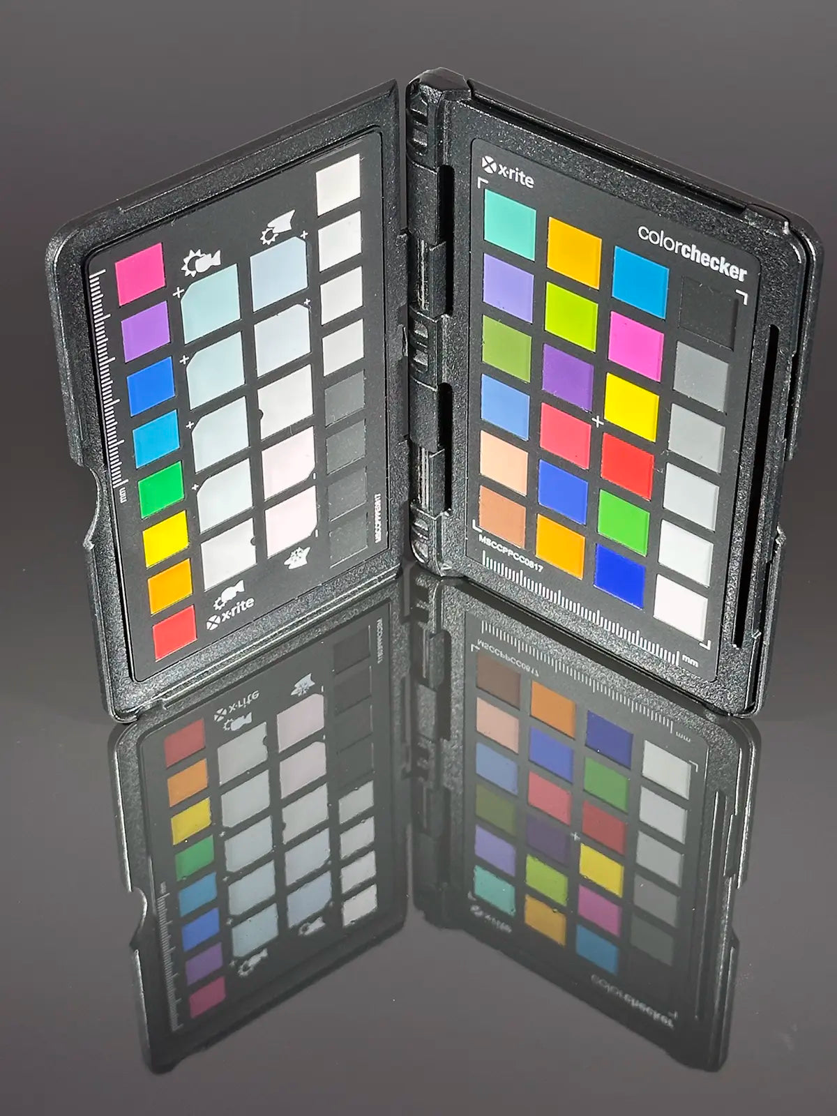 X-Rite ColorChecker Passport target showing the 18% gray patch used for exposure calibration