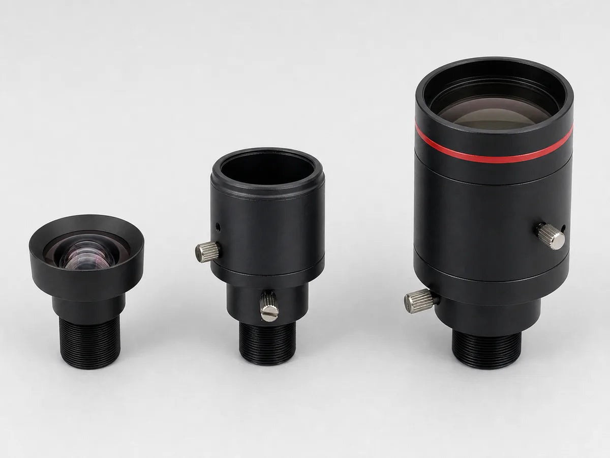 Commonlands machine vision lens types, fixed to varifocal to zoom, lined up by complexity