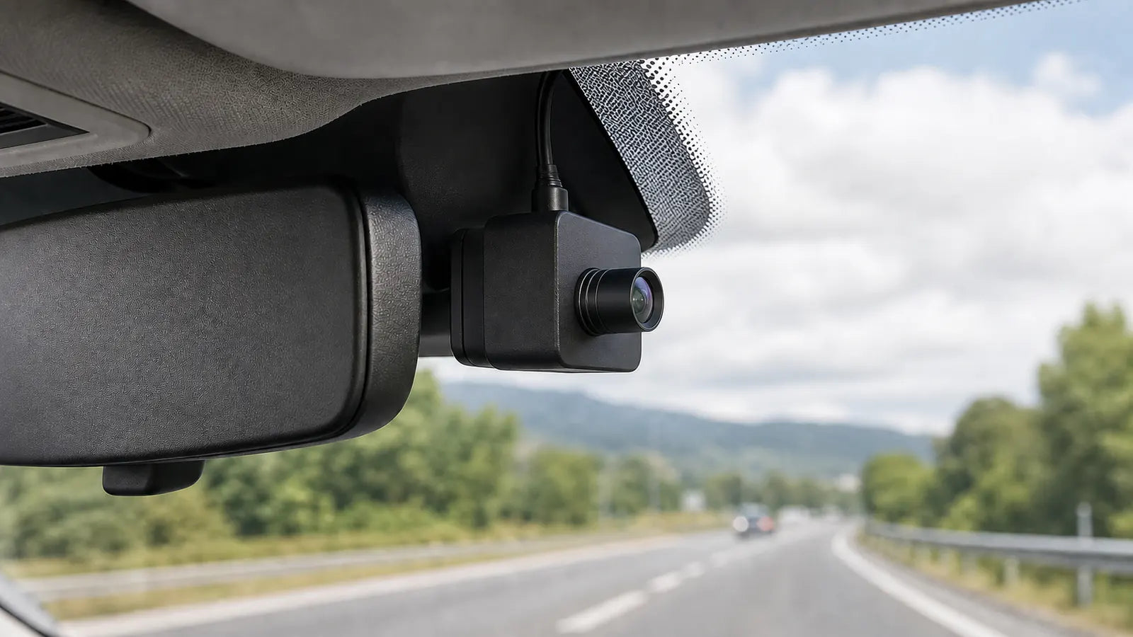Commonlands automotive M12 lens in an ADAS camera module mounted behind a car windshield