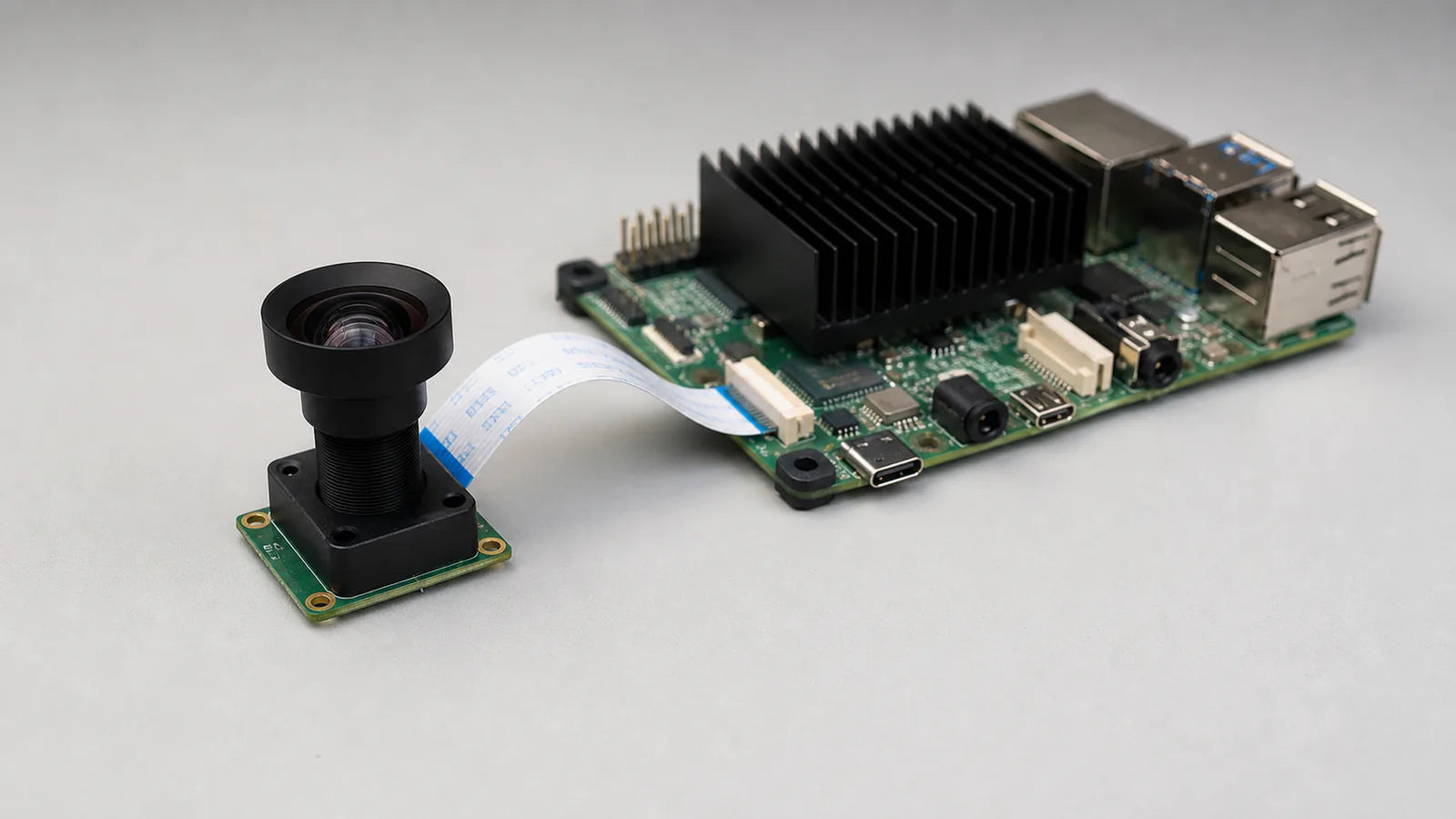 An embedded vision system, a board-level M12 camera wired to a single-board computer