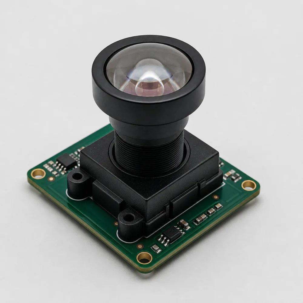 Commonlands multi-element M12 lens threaded onto a small camera PCB